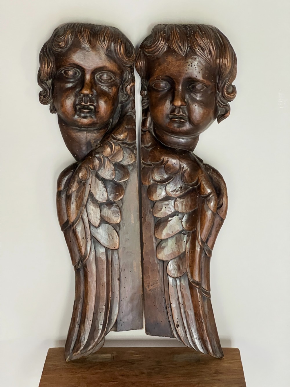 Pair Of Antique Carved Wood Putti Church Fragments View V