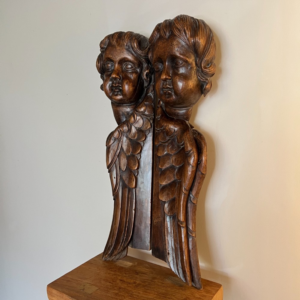 Pair Of Antique Carved Wood Putti Church Fragments View VI