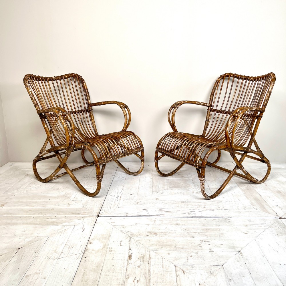 Pair Of French Vintage Bamboo Armchairs