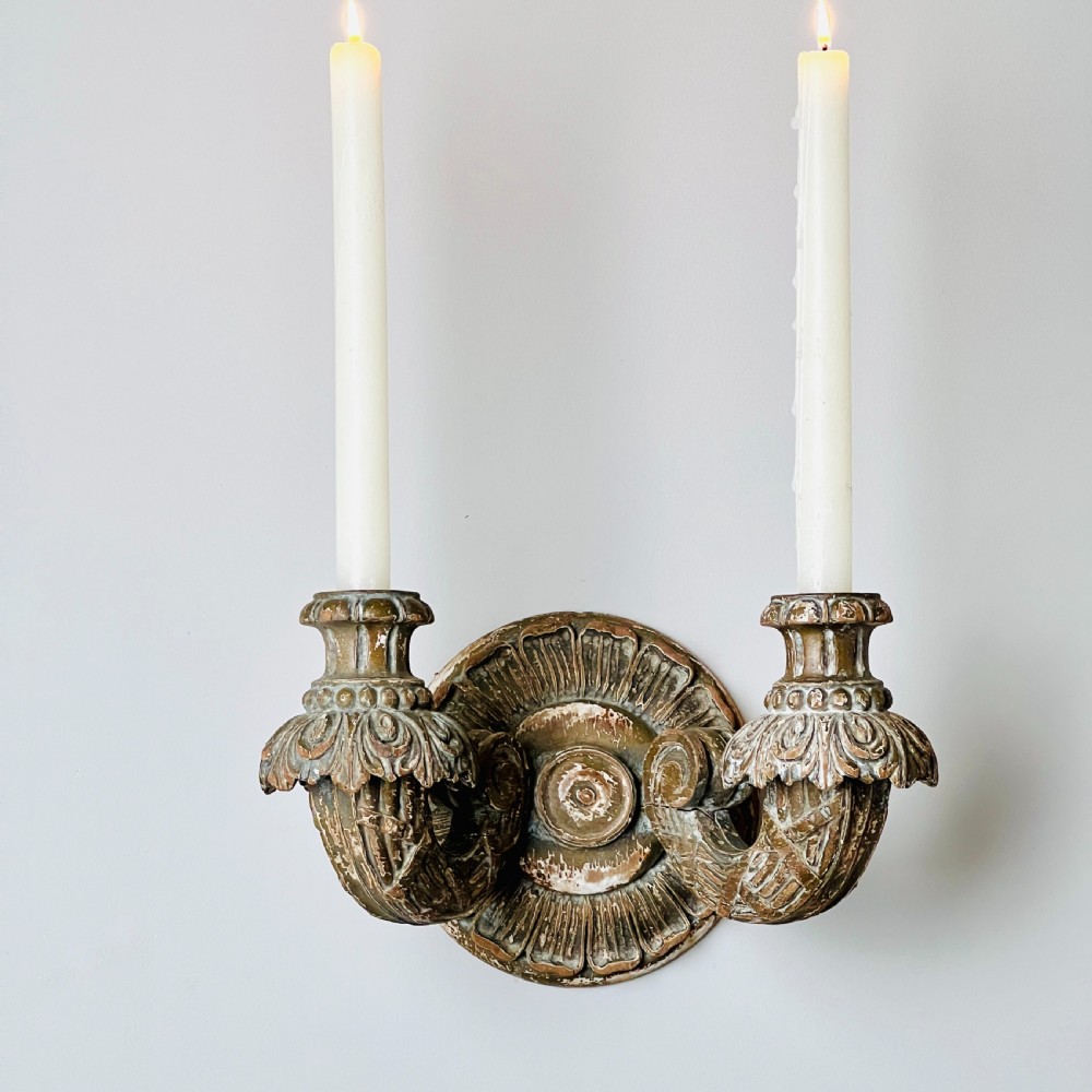 A Pair Of French Antique Painted Carved Wood Sconces