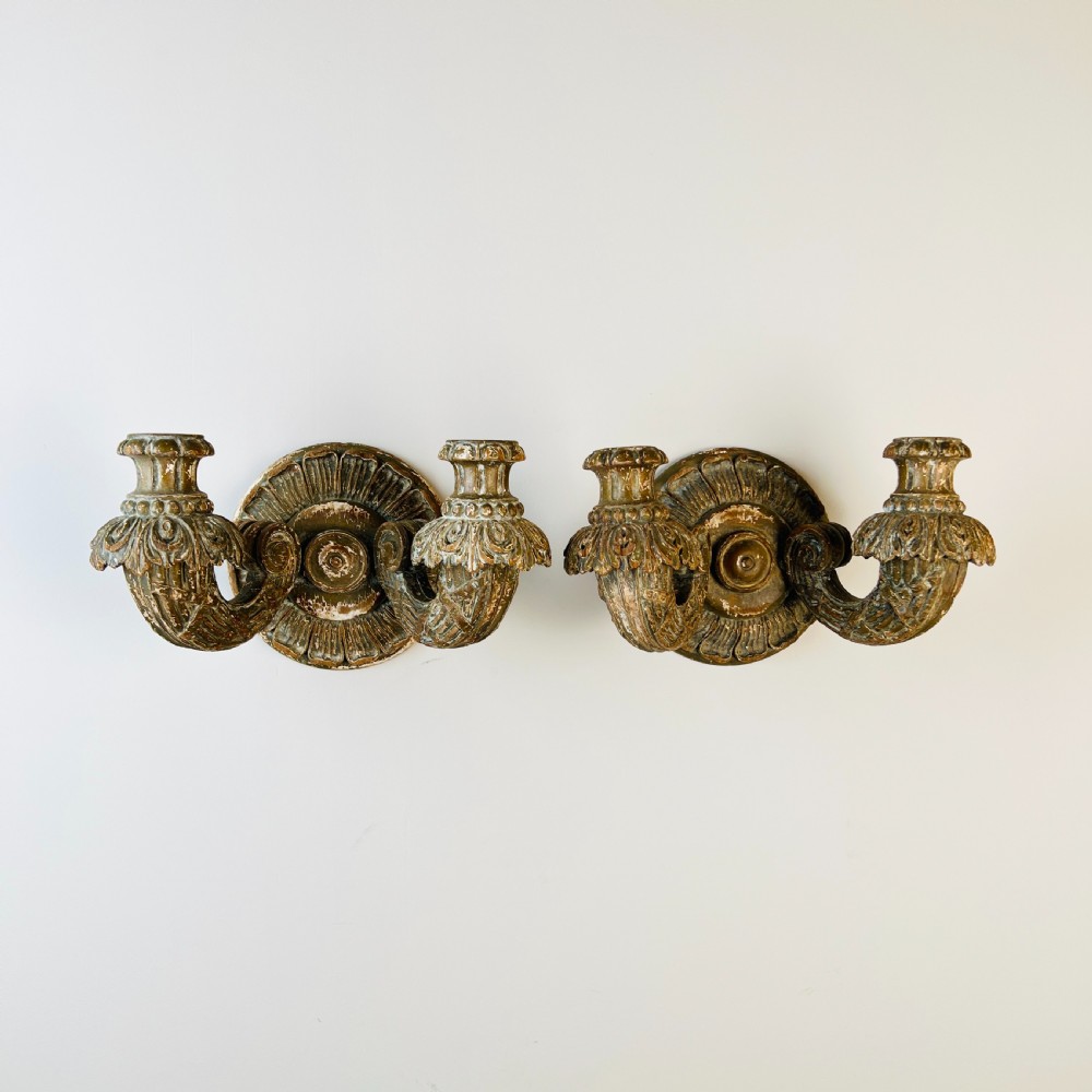 A Pair Of French Antique Painted Carved Wood Sconces View II