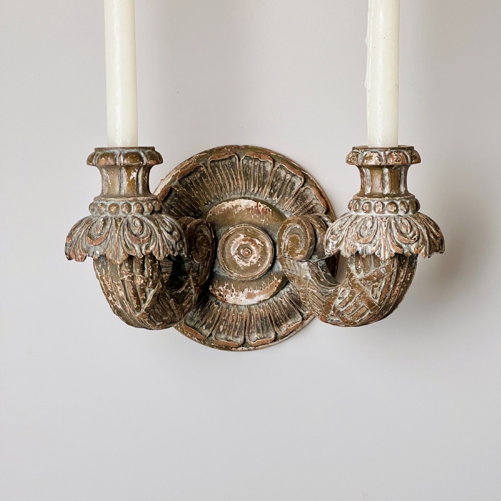 A Pair Of French Antique Painted Carved Wood Sconces View IV
