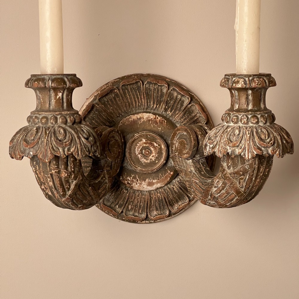 A Pair Of French Antique Painted Carved Wood Sconces View V