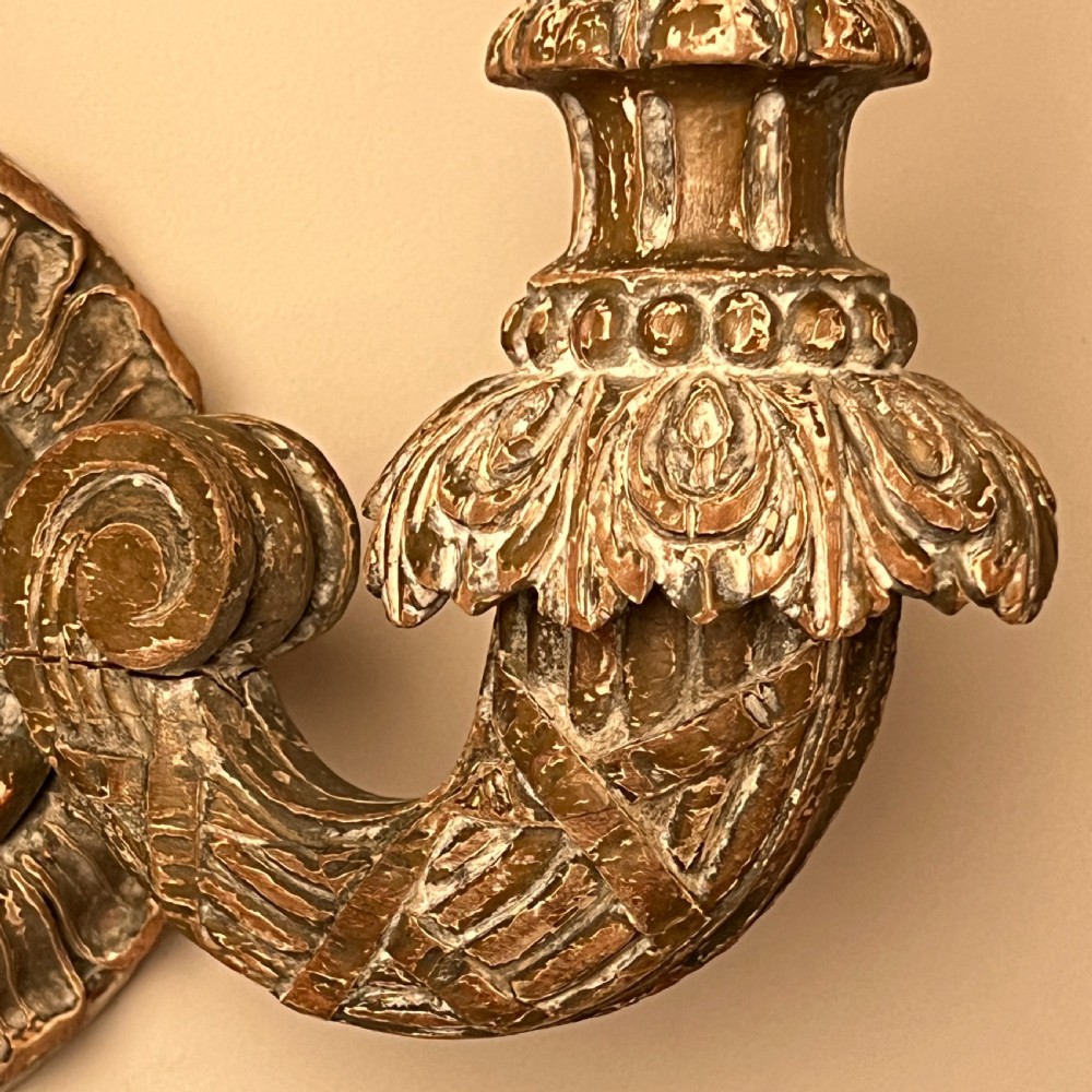 A Pair Of French Antique Painted Carved Wood Sconces View VI
