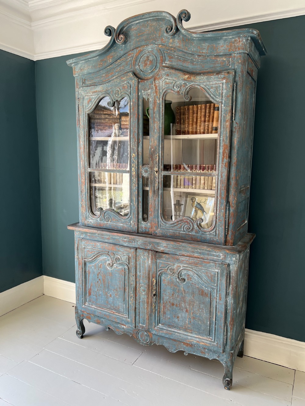 Antique Painted Oak Buffet Deux Corps View III