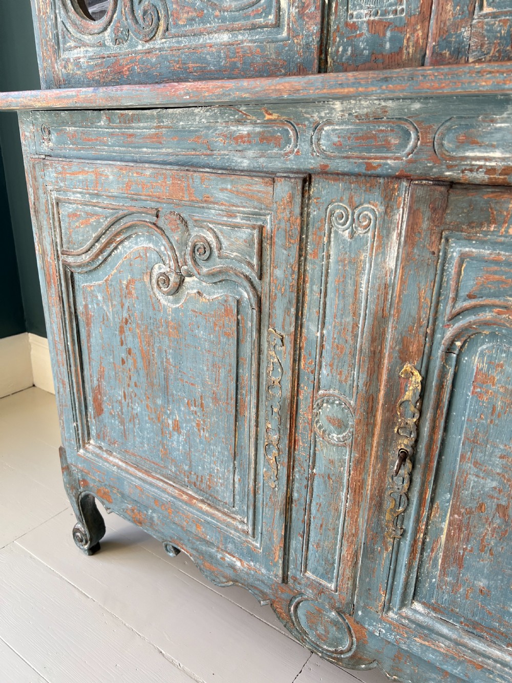 Antique Painted Oak Buffet Deux Corps View V