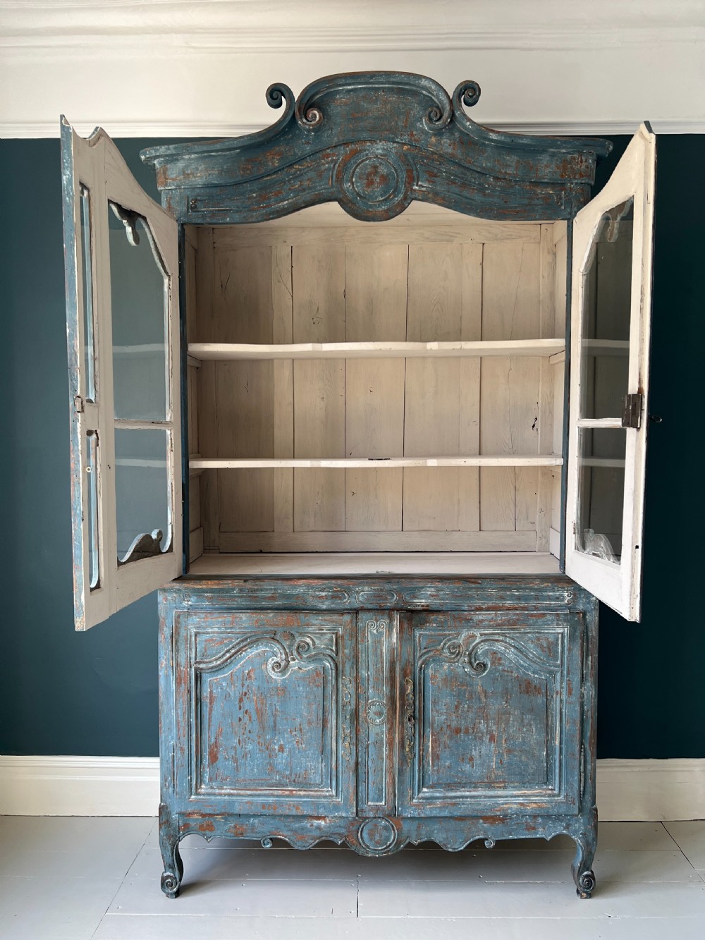 Antique Painted Oak Buffet Deux Corps View VII