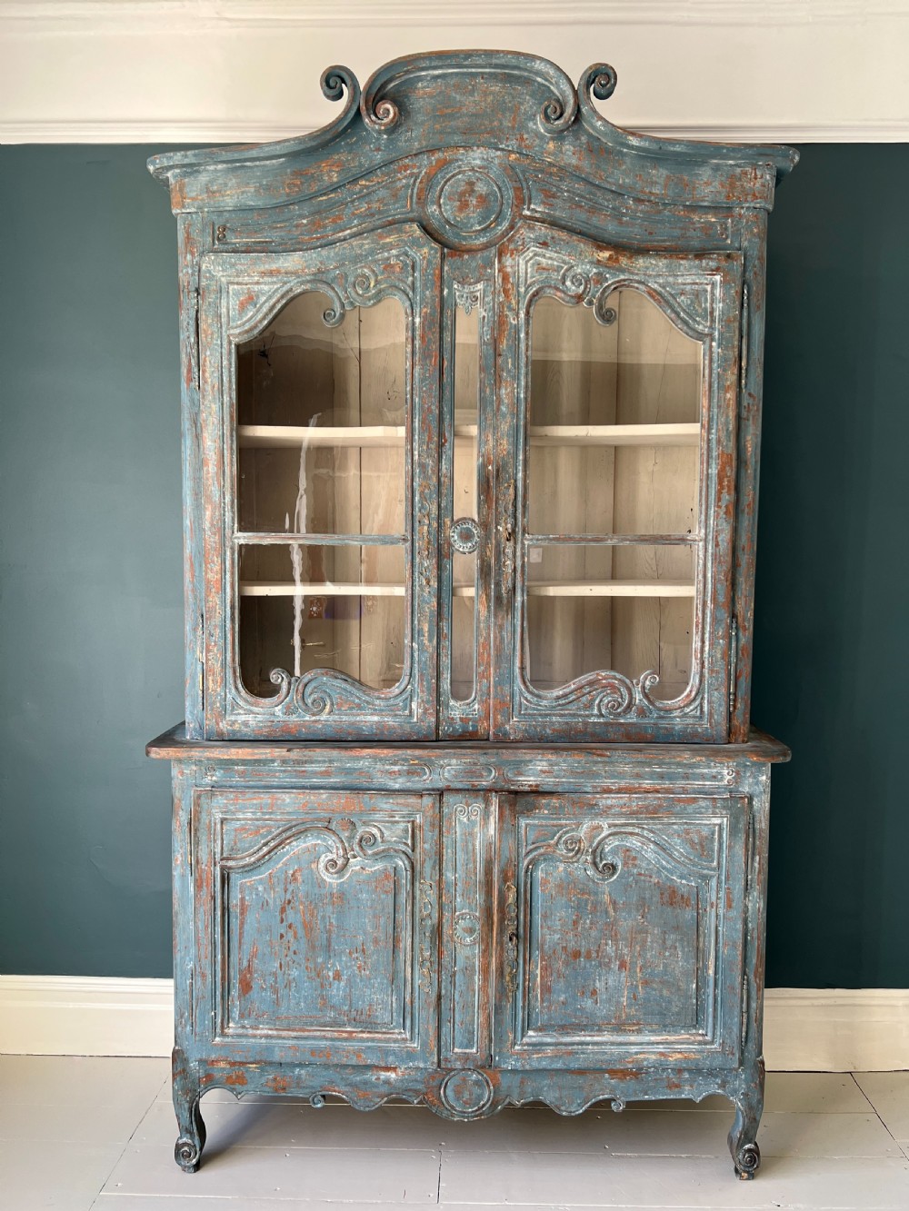 Antique Painted Oak Buffet Deux Corps View VIII