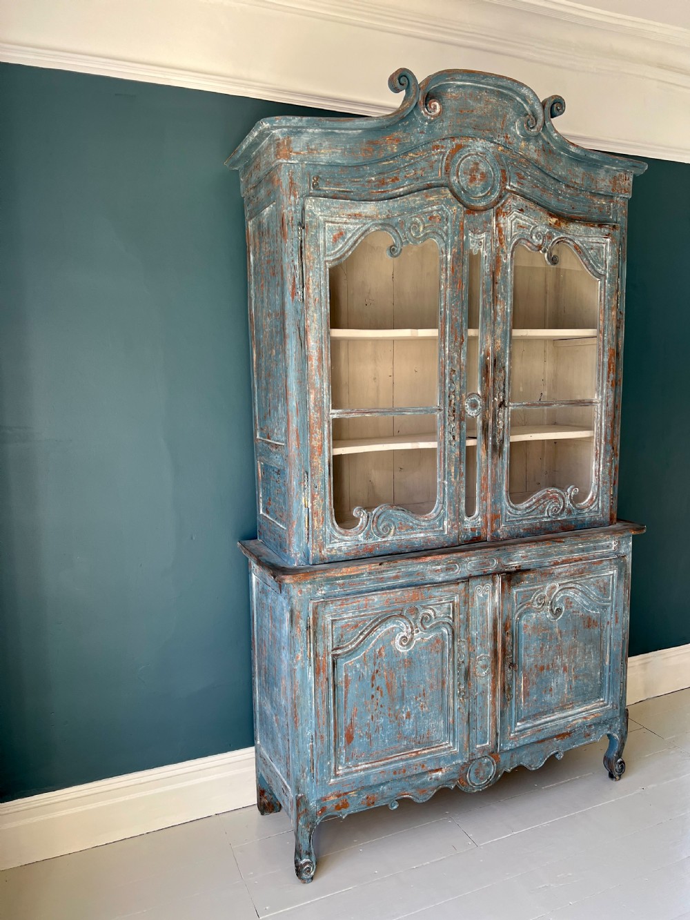 Antique Painted Oak Buffet Deux Corps View X