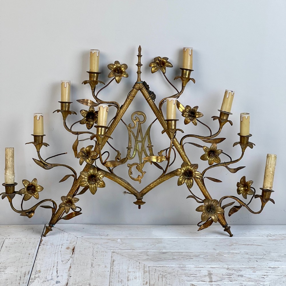 Large French Ecclesiastical Brass Wall Sconce 