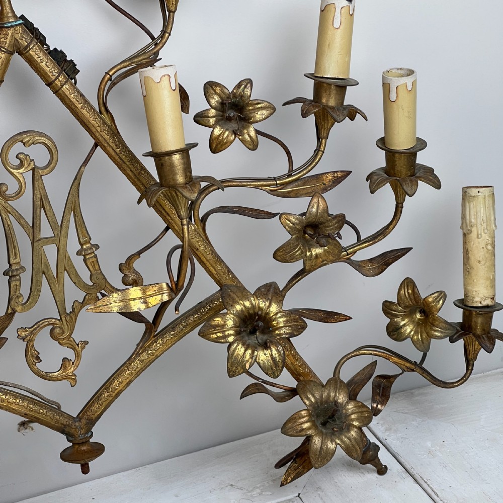 Large French Ecclesiastical Brass Wall Sconce  View II