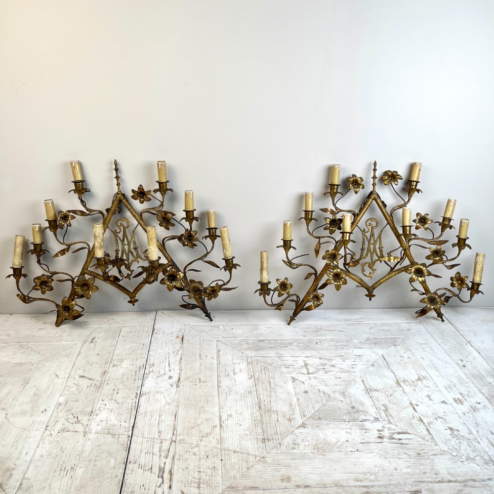 Large French Ecclesiastical Brass Wall Sconce  View III