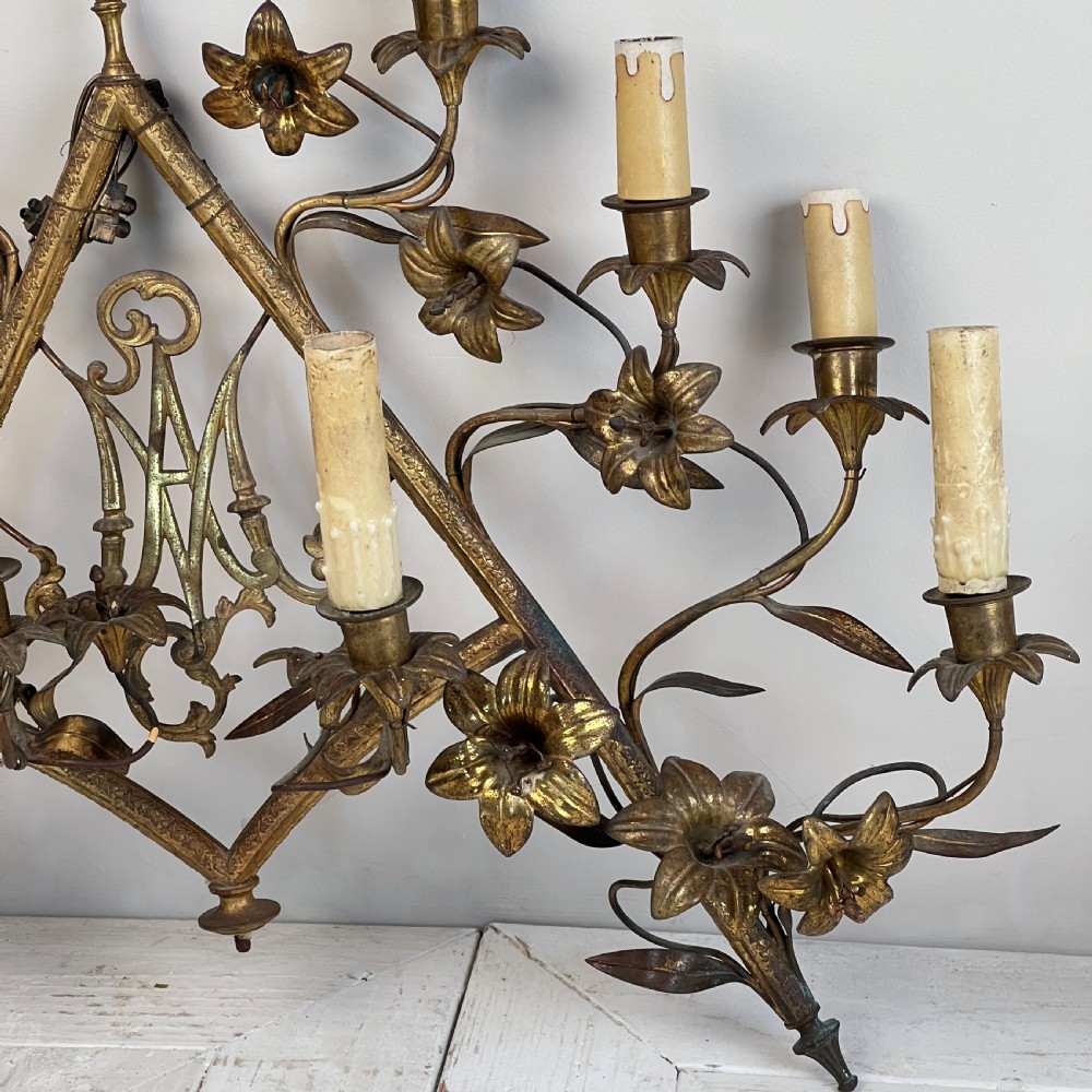 Large French Ecclesiastical Brass Wall Sconce  View IV