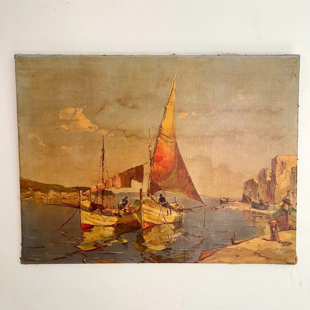 Continental Harbour Scene Oil On Canvas View II