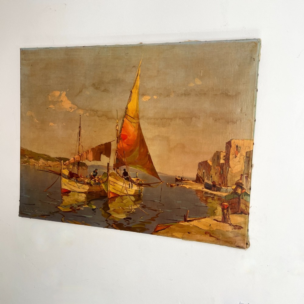 Continental Harbour Scene Oil On Canvas View III