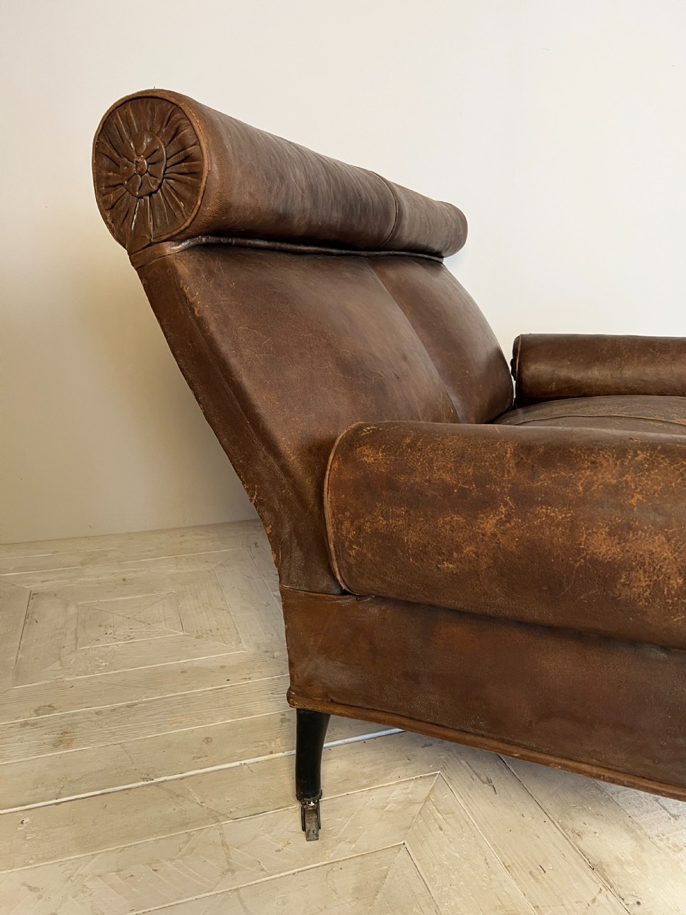 Antique C19th Leather Rake Back Two Seater Sofa View III