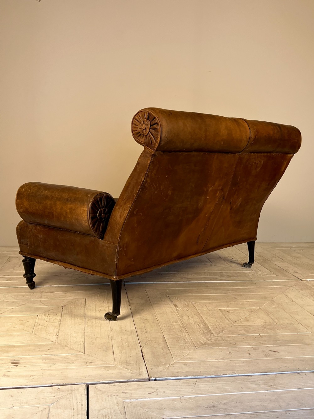 Antique C19th Leather Rake Back Two Seater Sofa View VIII