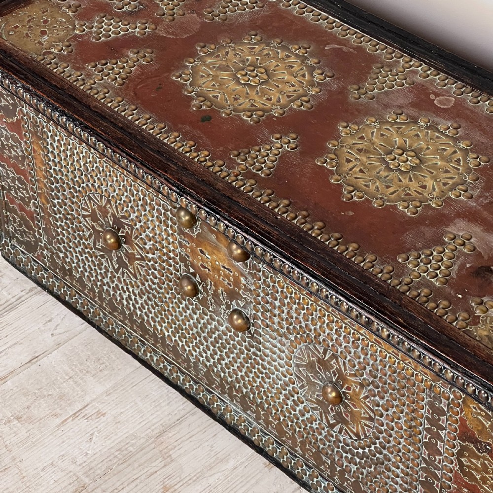 A Fine Antique Hardwood Brass Bound and Studded Zanzibar Chest or Trunk View VI