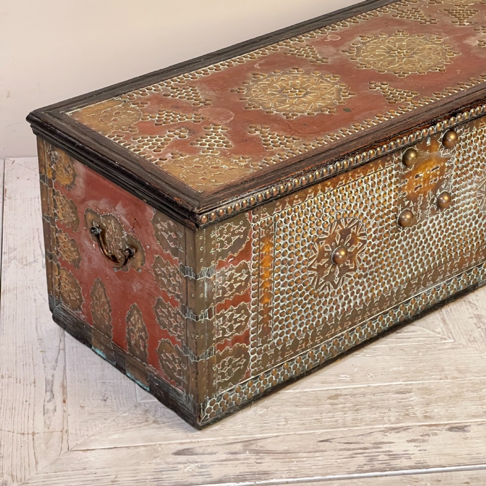 A Fine Antique Hardwood Brass Bound and Studded Zanzibar Chest or Trunk View IX