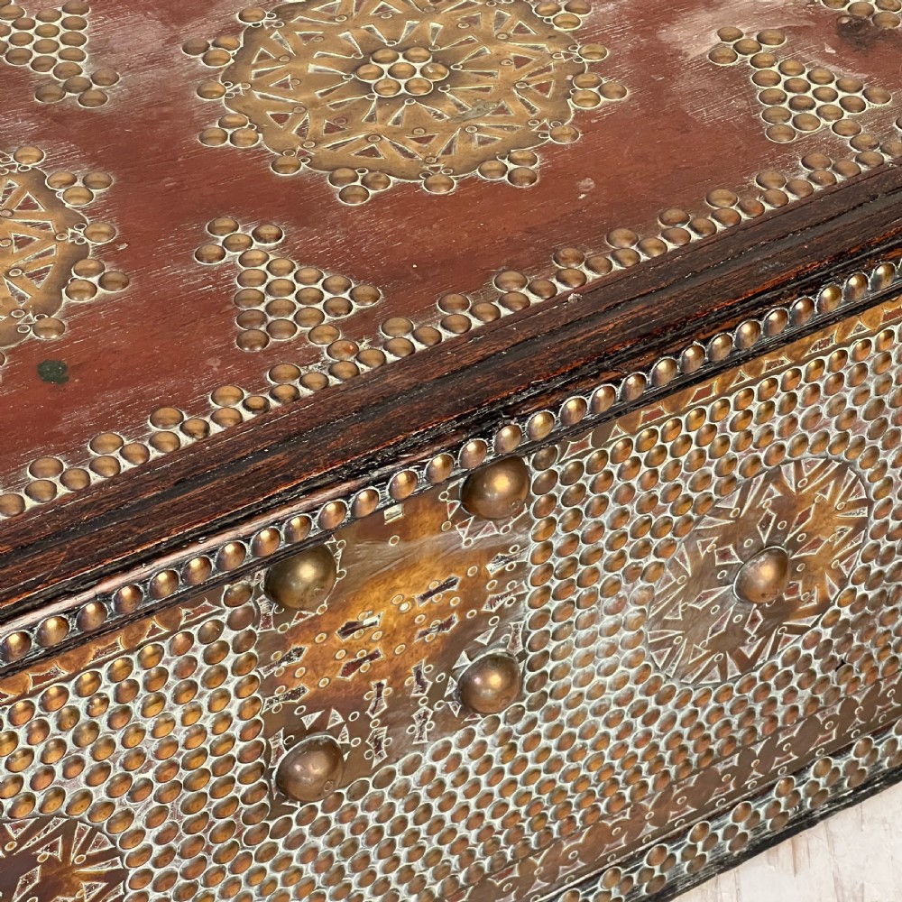 A Fine Antique Hardwood Brass Bound and Studded Zanzibar Chest or Trunk View X