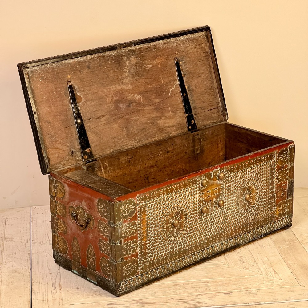 A Fine Antique Hardwood Brass Bound and Studded Zanzibar Chest or Trunk View XI