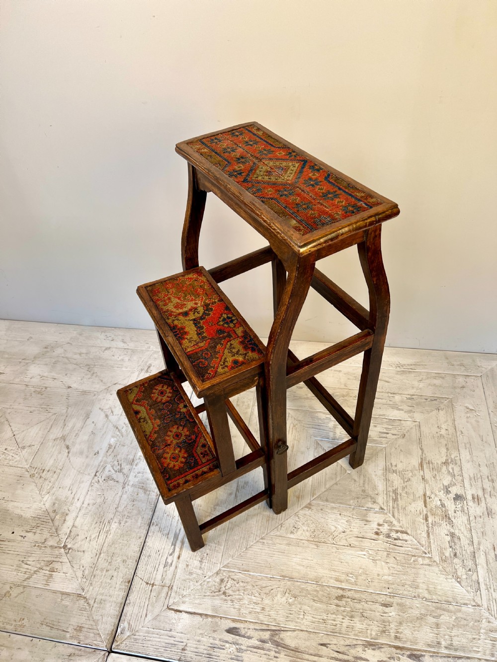 Arts & Crafts Kilim Covered Folding Library Steps