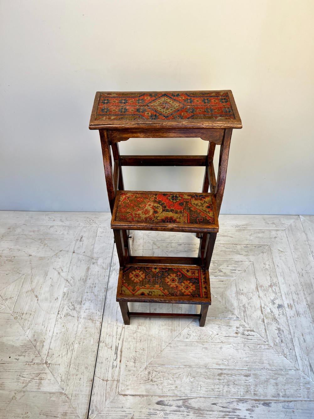 Arts & Crafts Kilim Covered Folding Library Steps View III
