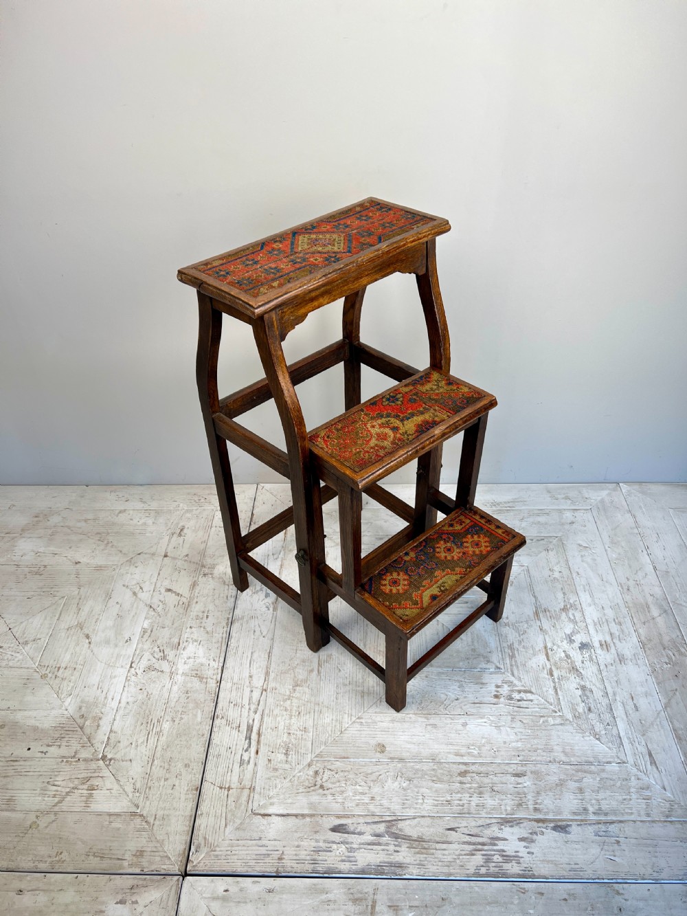 Arts & Crafts Kilim Covered Folding Library Steps View IV
