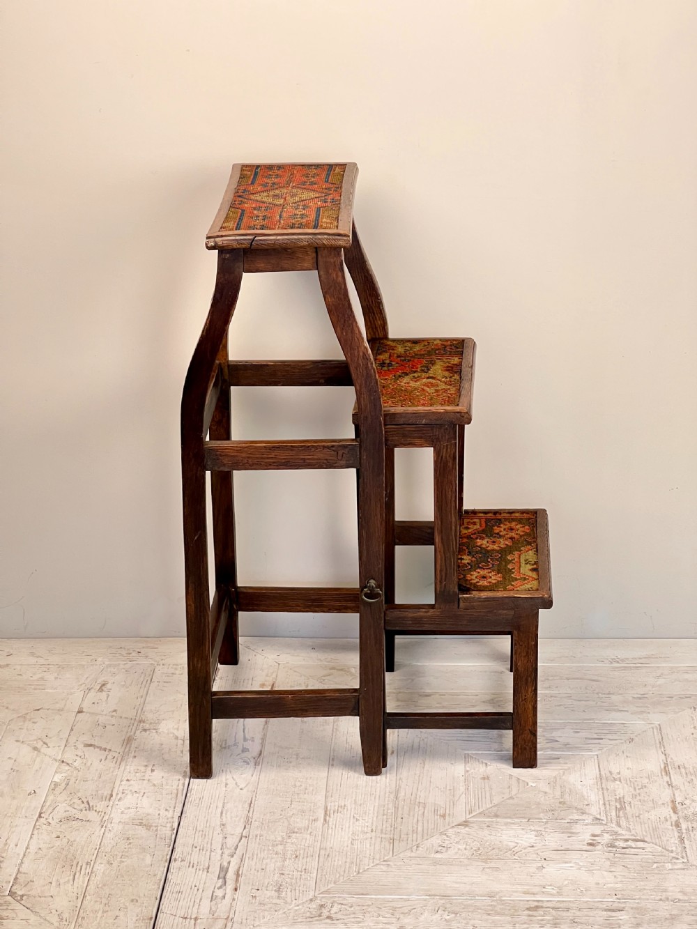 Arts & Crafts Kilim Covered Folding Library Steps View V