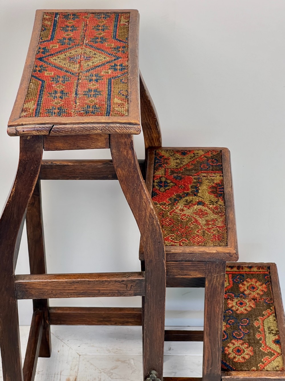Arts & Crafts Kilim Covered Folding Library Steps View VI