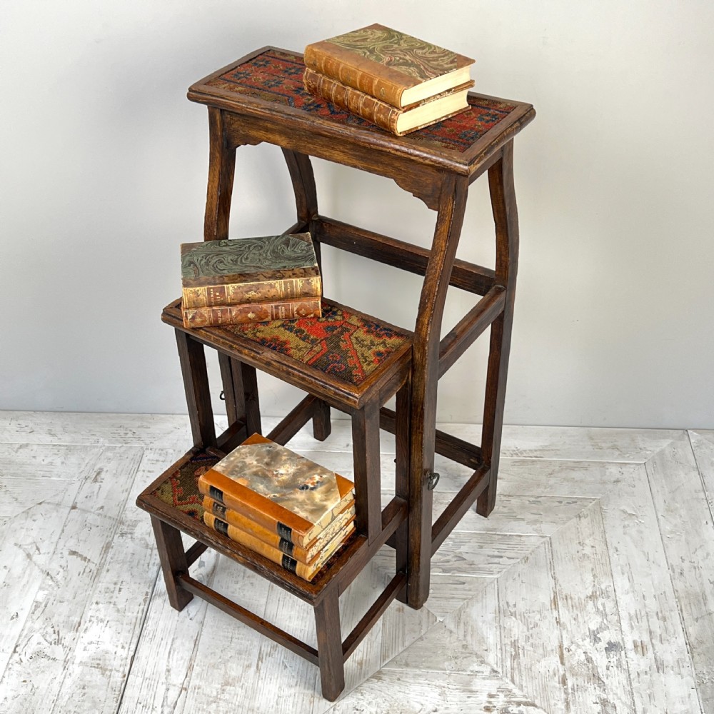 Arts & Crafts Kilim Covered Folding Library Steps View VII
