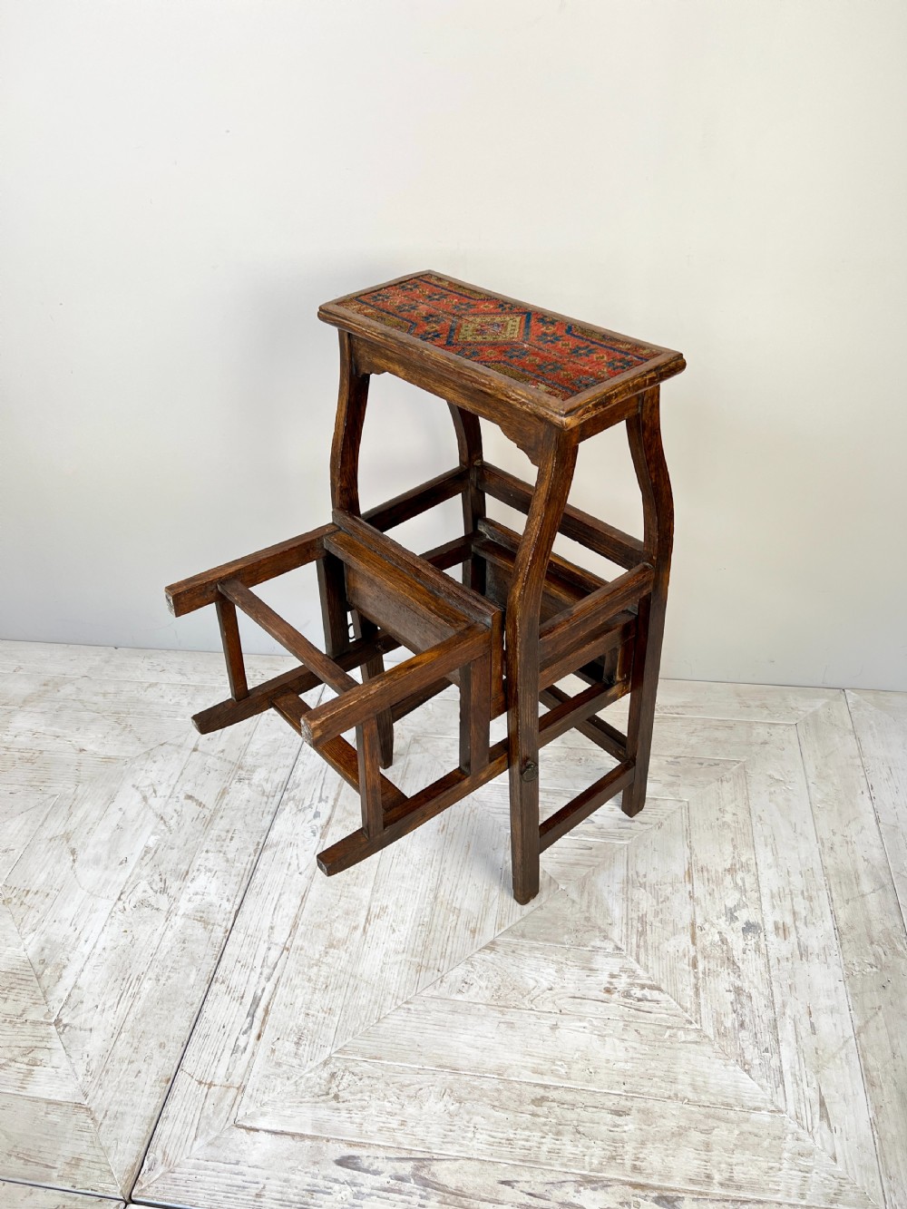 Arts & Crafts Kilim Covered Folding Library Steps View VIII