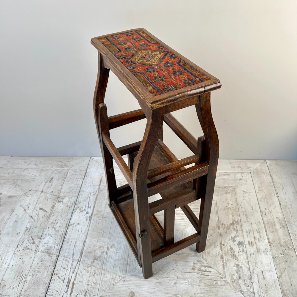 Arts & Crafts Kilim Covered Folding Library Steps View IX