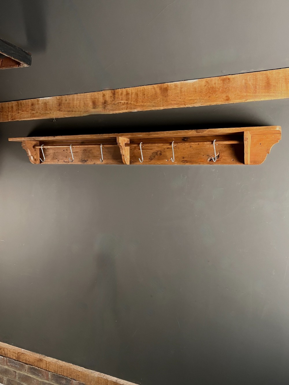 Large Vintage Pine Shelf Coat Rack View III