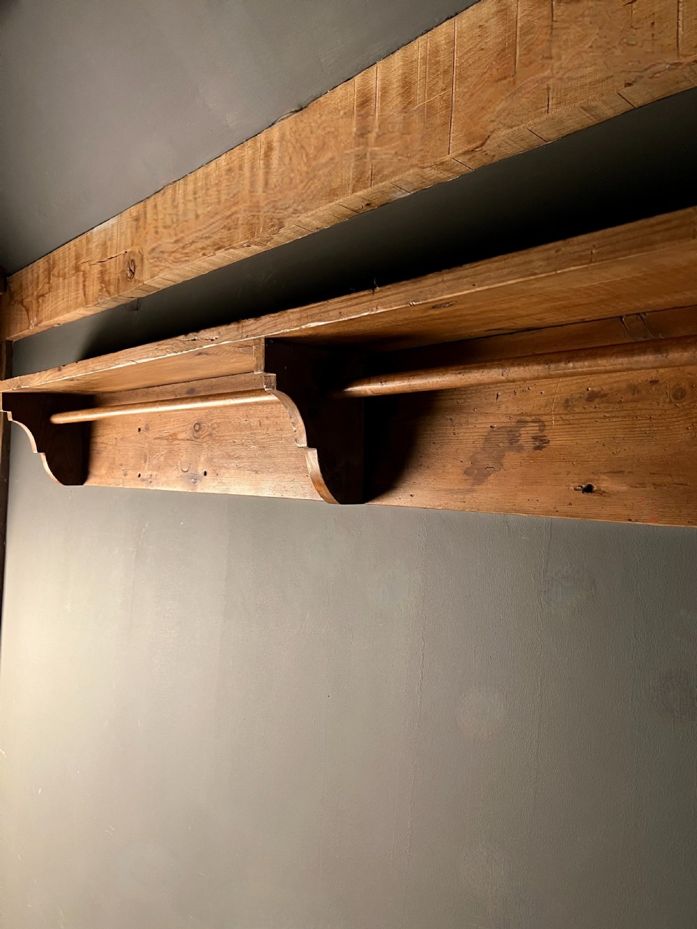 Large Vintage Pine Shelf Coat Rack View IV