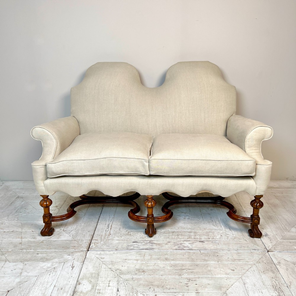 William and Mary Style Linen Two Seater Sofa