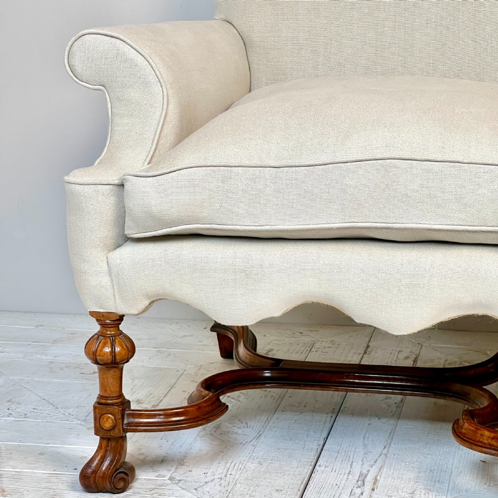 William and Mary Style Linen Two Seater Sofa View III