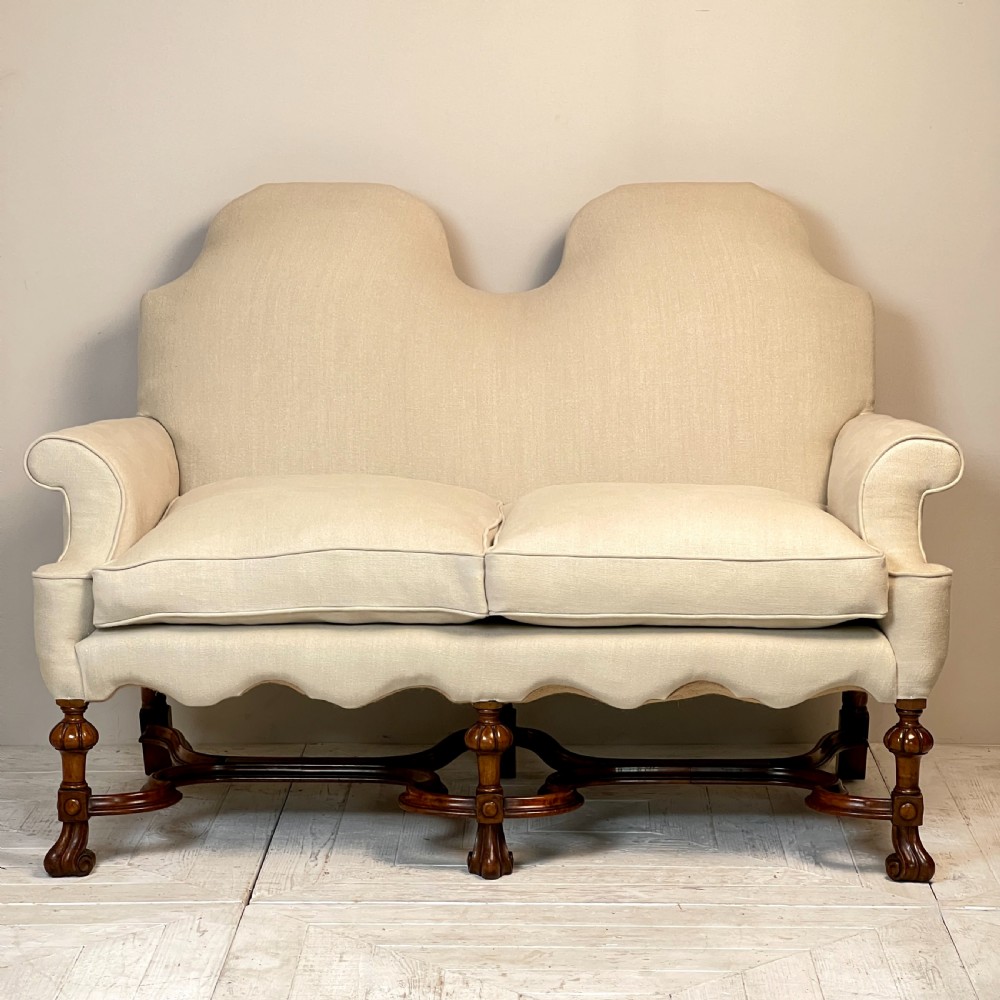 William and Mary Style Linen Two Seater Sofa View IV