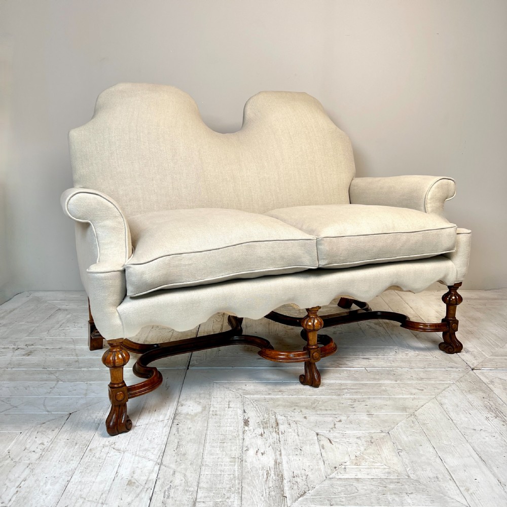 William and Mary Style Linen Two Seater Sofa View V
