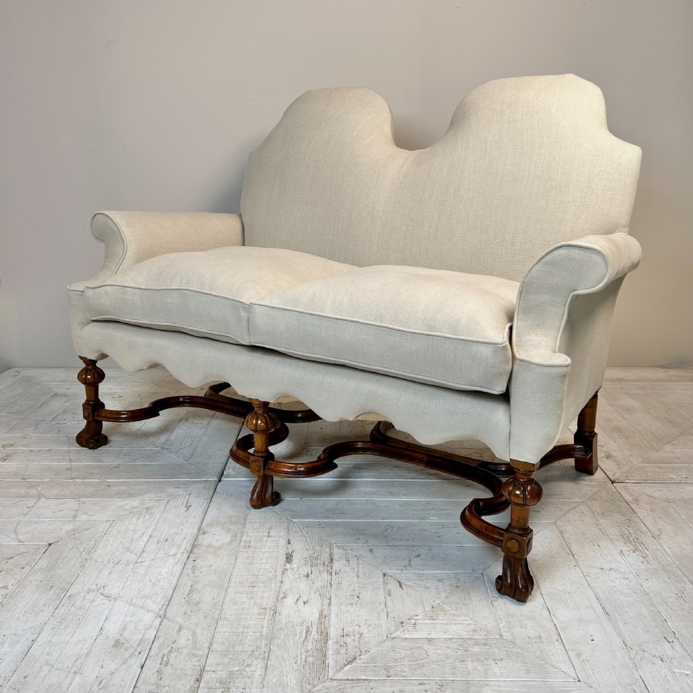 William and Mary Style Linen Two Seater Sofa View VIII