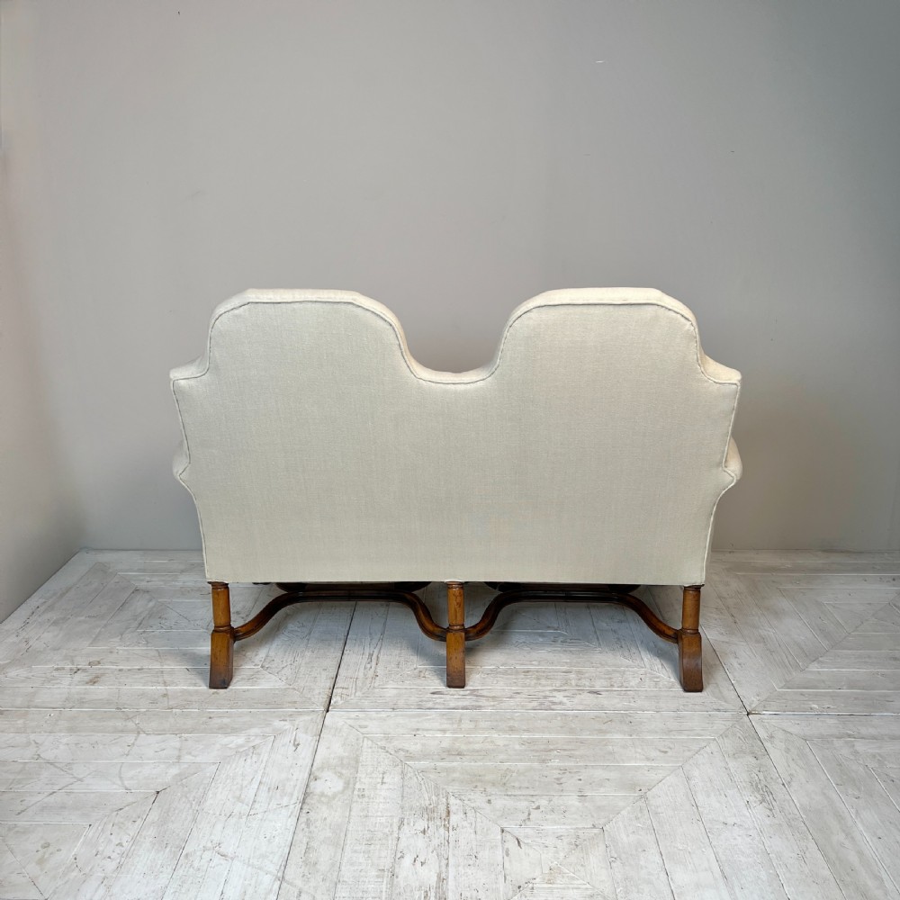 William and Mary Style Linen Two Seater Sofa View X