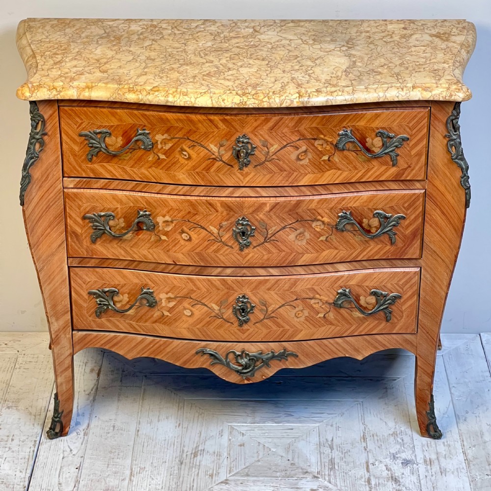 A Parisian Louis XV Style Marquetry And Sienna Marble Top Chest Of Drawers View III