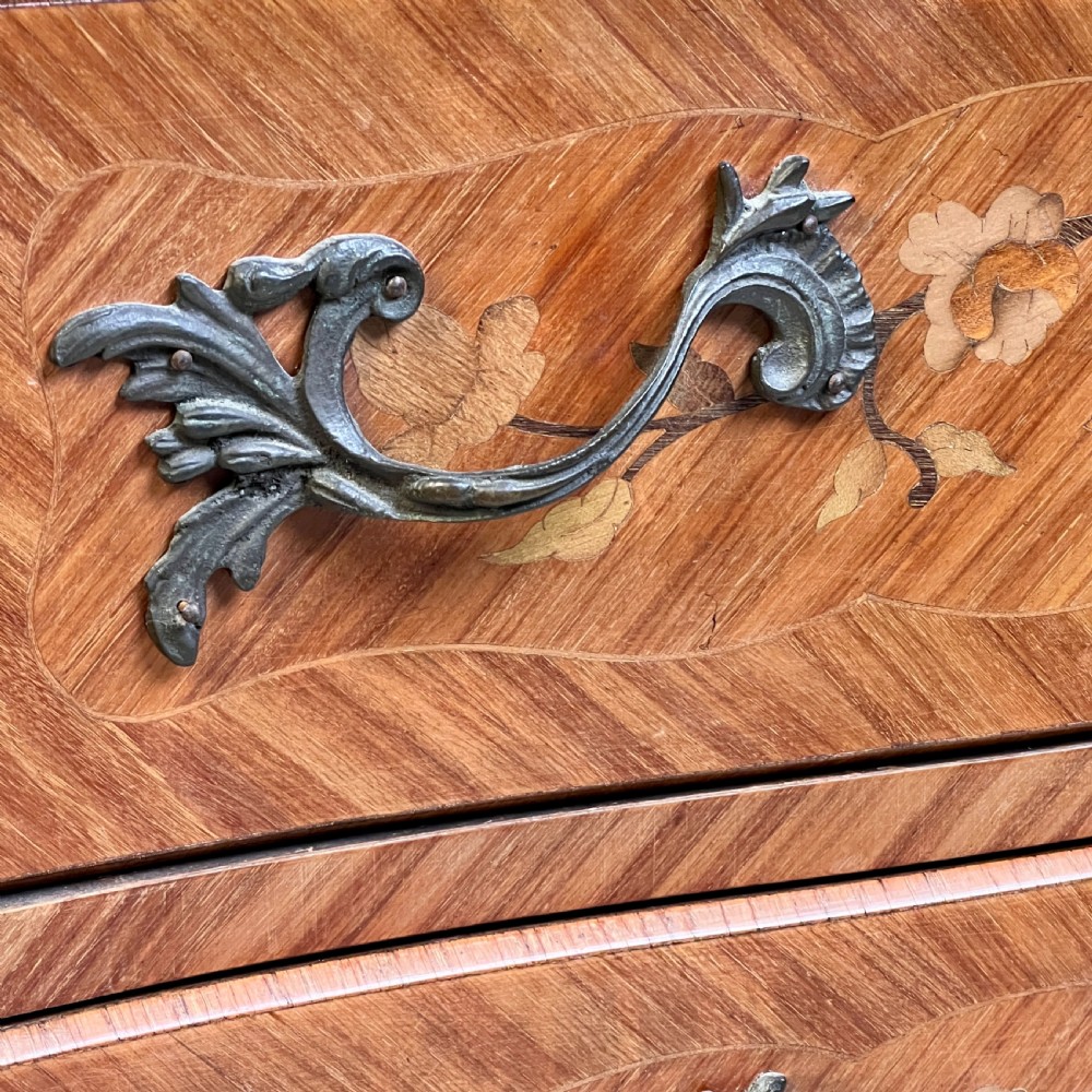 A Parisian Louis XV Style Marquetry And Sienna Marble Top Chest Of Drawers View IV
