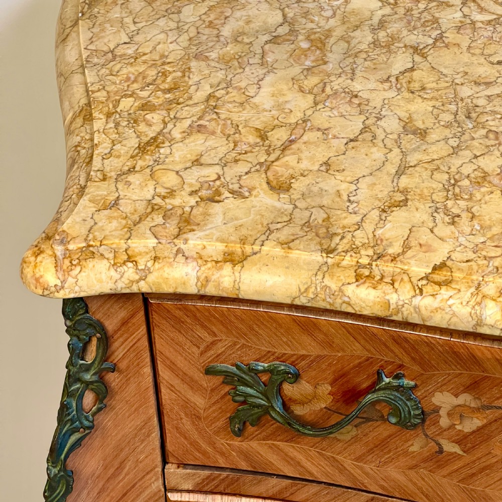 A Parisian Louis XV Style Marquetry And Sienna Marble Top Chest Of Drawers View V