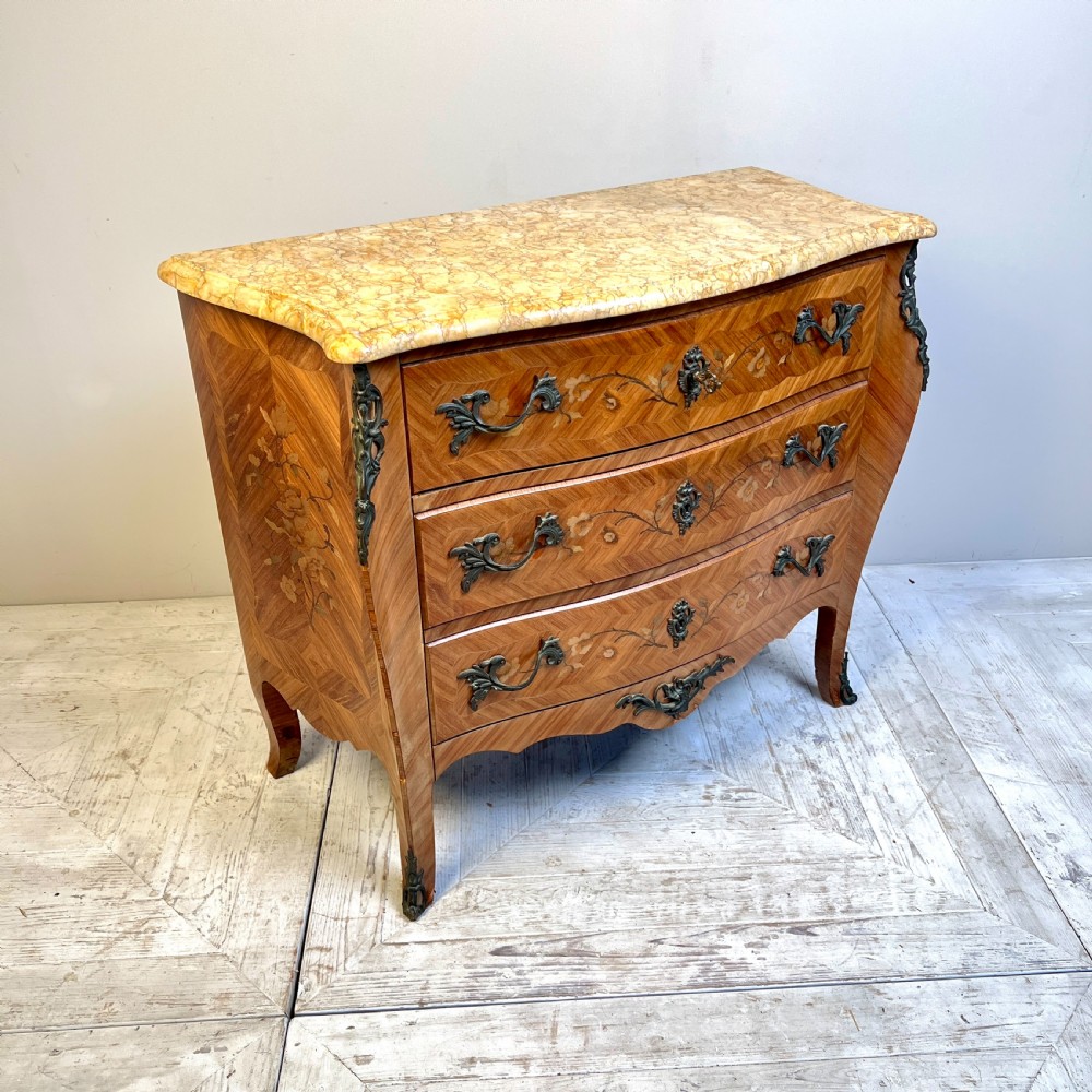 A Parisian Louis XV Style Marquetry And Sienna Marble Top Chest Of Drawers View VI