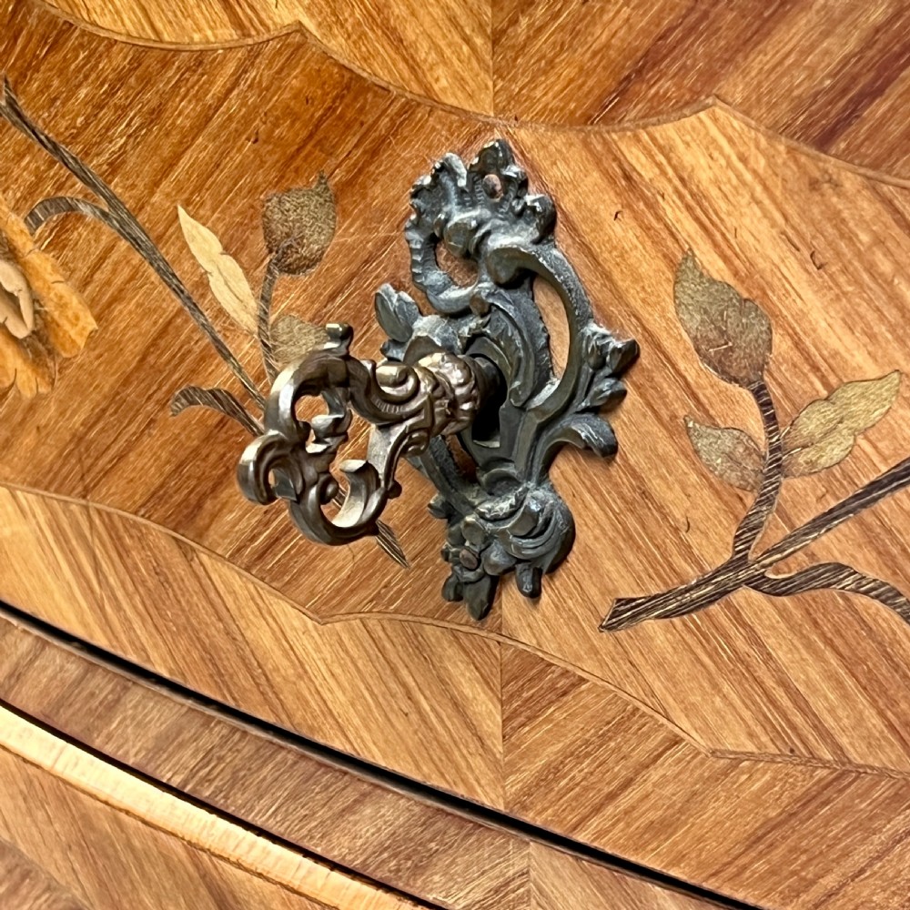 A Parisian Louis XV Style Marquetry And Sienna Marble Top Chest Of Drawers View VII