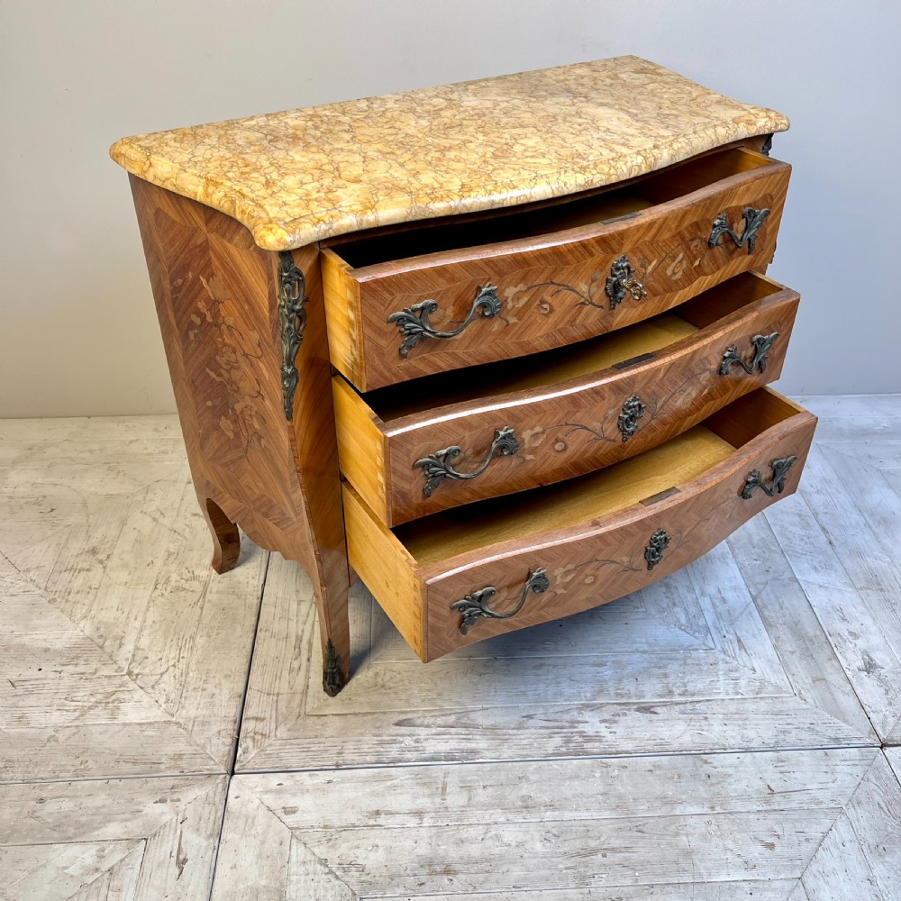 A Parisian Louis XV Style Marquetry And Sienna Marble Top Chest Of Drawers View VIII