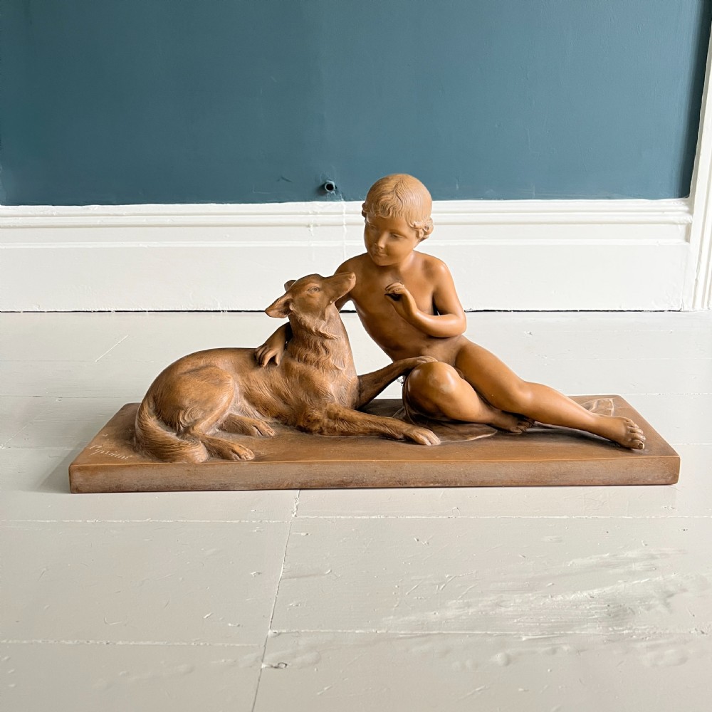 A Terracotta Study Of A Child and Dog By Ugo Cipriani View IV
