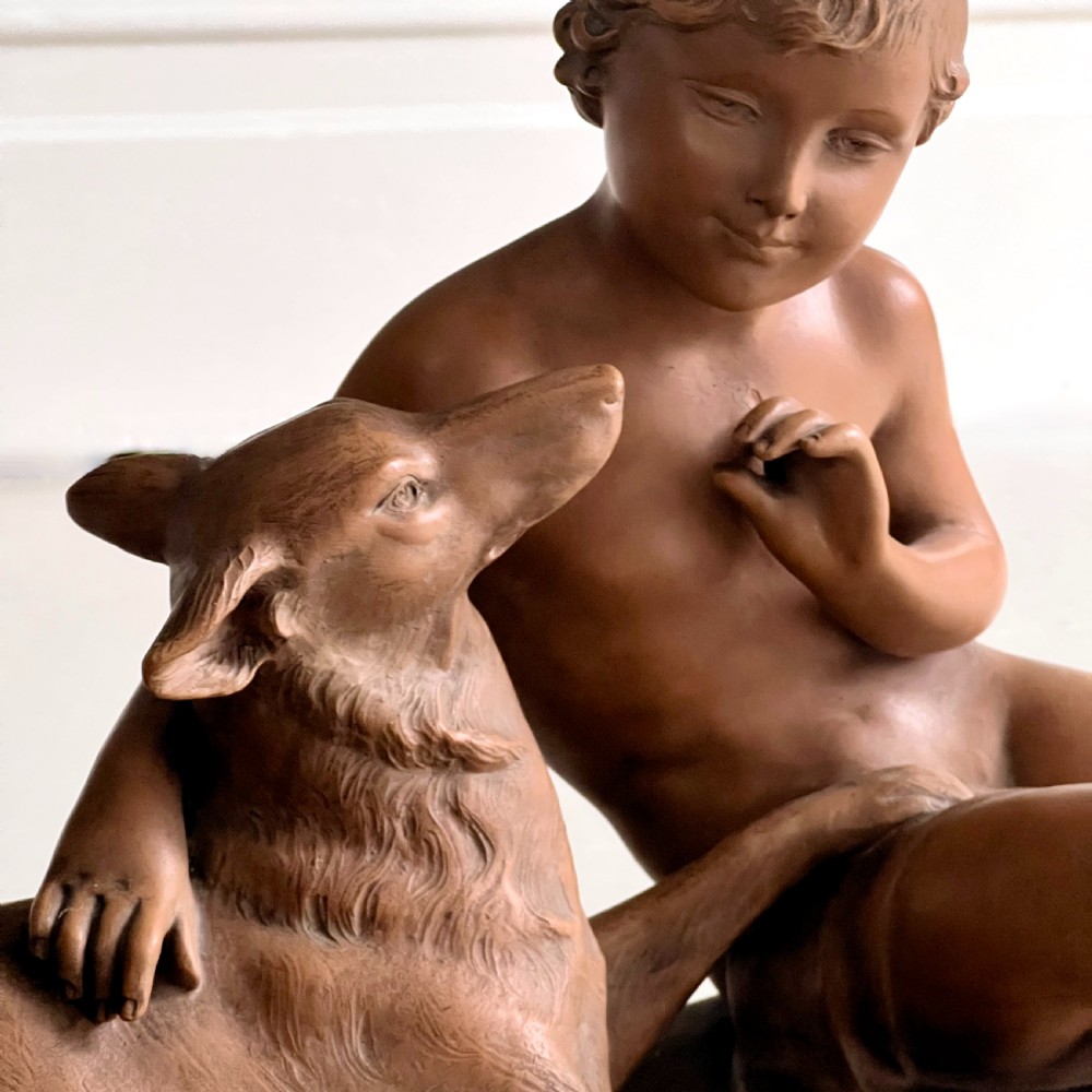 A Terracotta Study Of A Child and Dog By Ugo Cipriani View V
