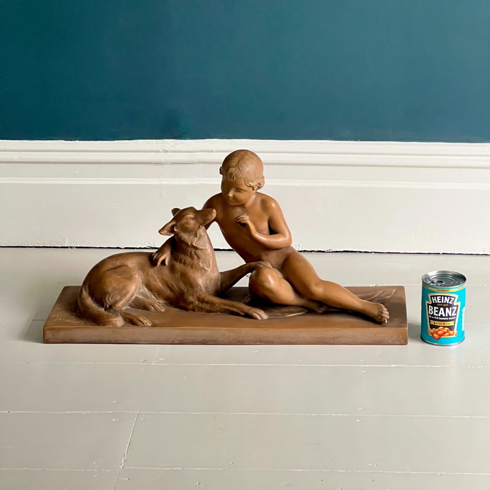A Terracotta Study Of A Child and Dog By Ugo Cipriani View XI